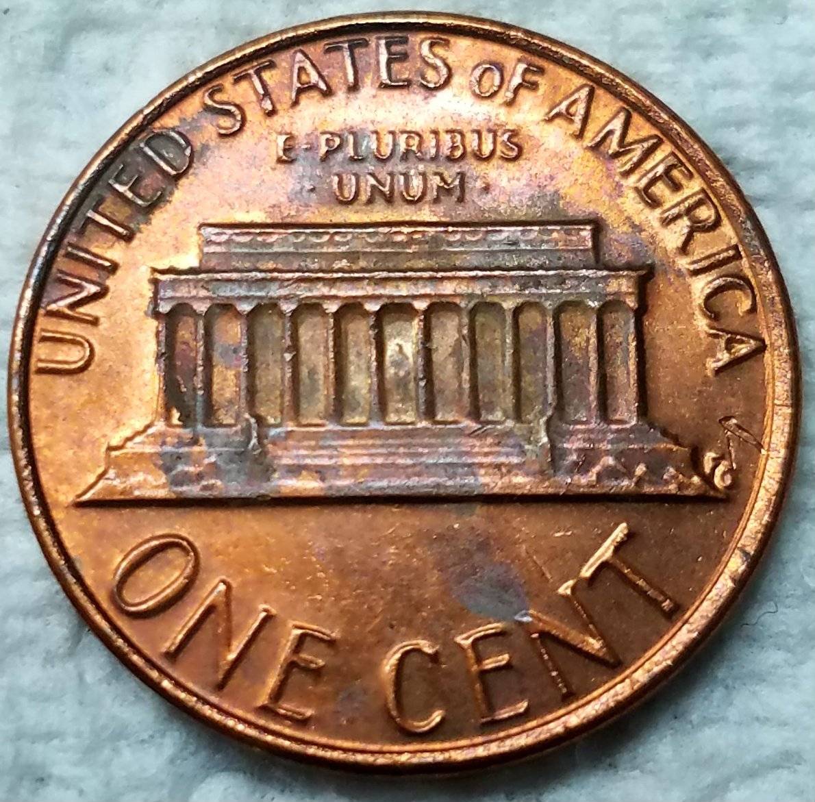1982-P-Lincoln-Cent-Small-Date-Struck-Through-Folded-Metal-On-Reverse?